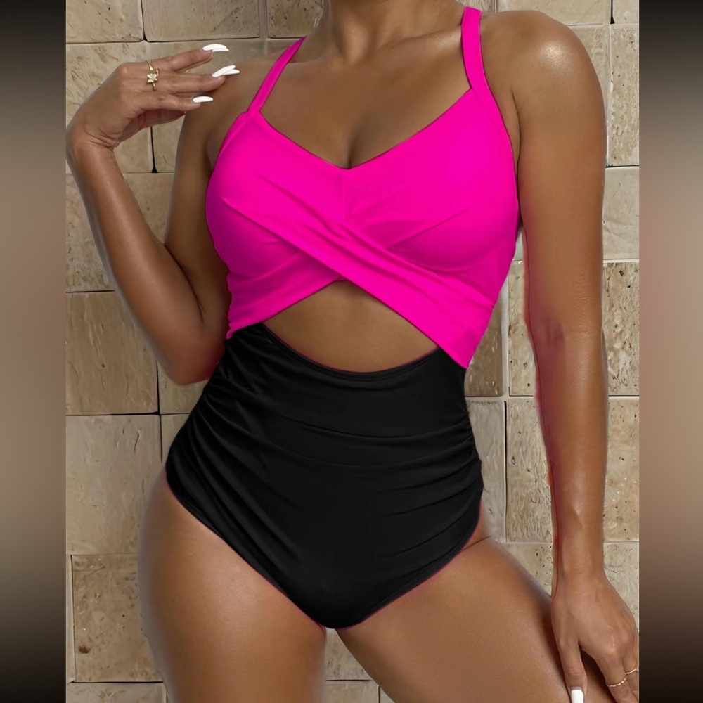 Pink and Black Cutout Swimsuit